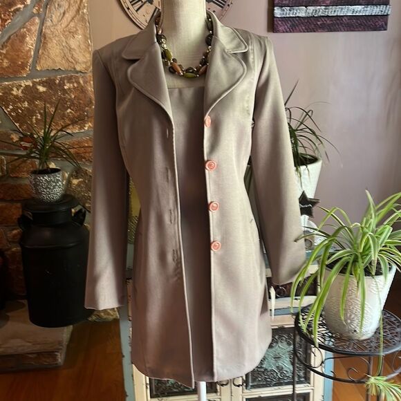 Nwt Vintage 90s City Triangles Tan Sleeveless Dress With Matching Jacket Size 11 - Picture 1 of 15